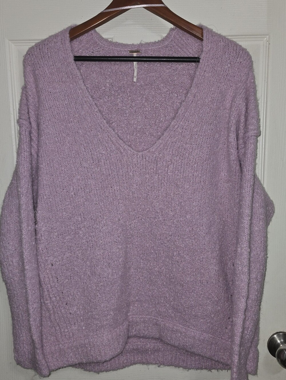 Free People Lavender Alpaca Blend Boucle Sweater Oversized V Neck Knit